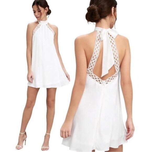 Lulus Dresses & Skirts - Lulus White Any Sway Shape or Form Sleeveless Crochet Lace Halter Dress Size XS